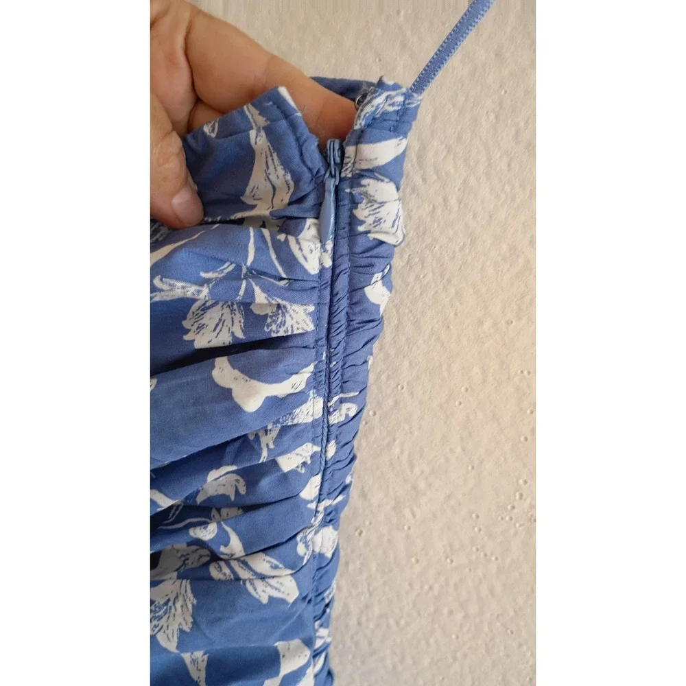 NWOT Abercrombie & Fitch Blue Floral One Shoulder Cutout Maxi Dress SP Pockets